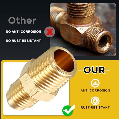 METALLIXITY 1PCS 1/4" Male Flare x 1/4"MNPT Thread Brass Hex Nipple Adapter | Male Straight Extension Adapters, Brass Pipe Fittings for Water Line, Tub Spout/Shower Head