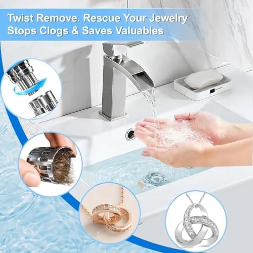 (All Metal) Bathroom Sink Stopper, Pop Up Drain Strainer for Bathroom Sink, Sink Plug Hair Catcher