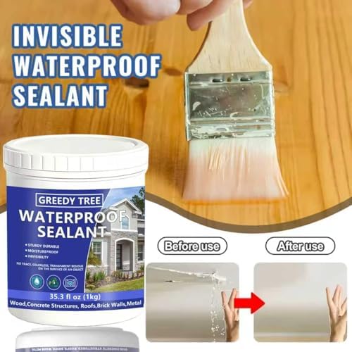 Clear Invisible Waterproof Sealant, Transparent Sturdy Roof Leak Repair Coating, No Trace Waterproof Paint for Wood Concrete Brick Metal, Includes 2 Brushes & Gloves