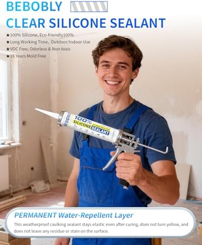Silicone Caulk & Sealant Clear, 100% Waterproof Silicone Sealant, Shrink & Crack Proof, Silicone Caulking for Kitchen, Bathroom, RV, Interior & Exterior Use, 10.2 FL. OZ/300ML, 4 Pack
