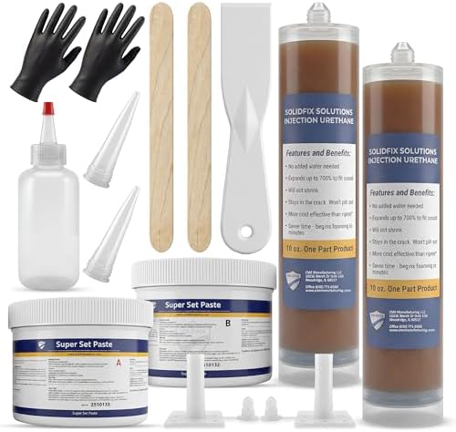 Concrete Crack Injection Kit DIY Basement Wall Crack Repair Polyurethane Leak Seal System Stops Active Water Leaks in Foundation Walls Easy No-Dig Injection Repair Kit - Ideal for DIY Projects