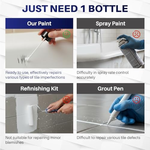 Tub and Tile Paint, 1.05oz Bathtub Paint Kit for Bathroom, Repair Any Scratches & Chips on Porcelain Ceramic Enamel Tiles, Sinks and Toilets