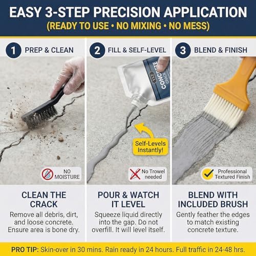 YKF Concrete Crack Filler (1.1lb) - Self-Leveling Liquid Cement Sealant for Driveways, Garage Floors, Patios - Waterproof, High Elasticity, Quick Drying - Gray