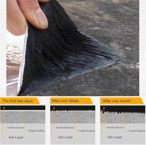 Flashing Roll Tape Membrane,Aluminum Foil Waterproof Patch Seal Tape,Self-Adhesive Modified Asphalt Repair Felt,Thermal Insulation,for Repairing Roof Crack, Roof Leak/Window Seal(1x2m)