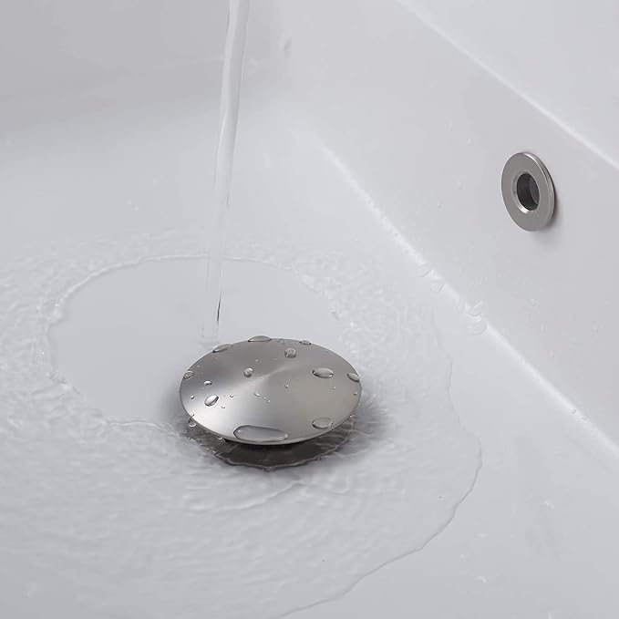 Rockgoya Bathroom Sink Drain,Drain Stopper Bathroom Sink Without Overflow,Pop Up Drain Assembly with Detachable Strainer Basket,Built-in Anti-Clogging Strainer,Stainless Steel Brushed Nickel