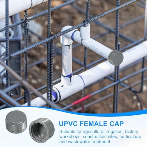 M METERXITY 12-Pack PVC Pipe End Cap Plug Adapter 1/2 In, Female Thread | Gray, Water End Cap Connector, Inner Teeth Pipe Plugs, for Outside Lawn, Yard/Watering Irrigation Systems