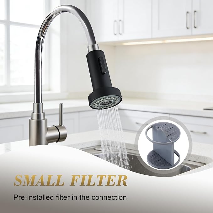 Kitchen Faucet Head Replacement, Pull Down Spray Head with 2 Spray Modes, High Pressure Faucet Sprayer, Universal Sink Spray Head Replacement (Matte Black)