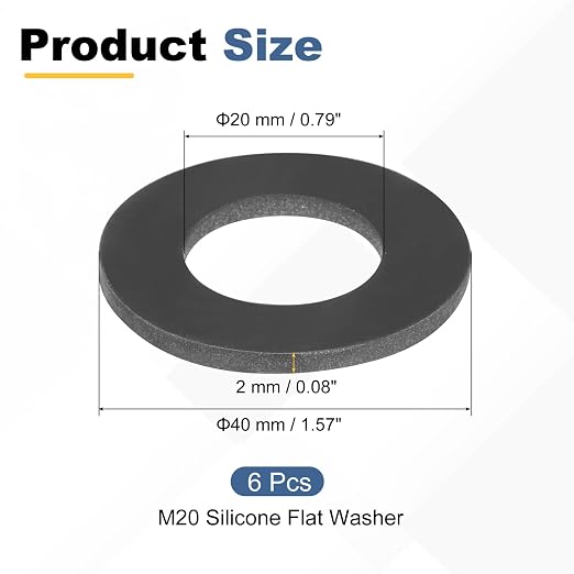 PATIKIL M20 Silicone Flat Washer, 6 Pcs 20mm ID 40mm OD Plain Washer Grommets O-Ring Sealing Gasket Spacer for Faucet Pipe Water Hose Shower Door Handles, Black