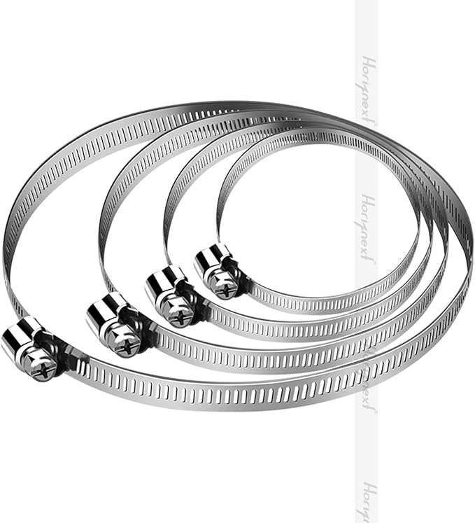 12 Inch Stainless Steel Hose Clamp, Metal Worm Clamps, 4 Pack | Adjustable large hose clamps assortment kit for water pipe, air hose and tube