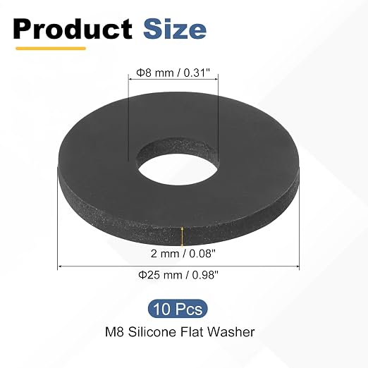 PATIKIL M8 Silicone Flat Washer, 10 Pcs 8mm ID 25mm OD Plain Washer Grommets O-Ring Sealing Gasket Spacer for Faucet Pipe Water Hose Shower Door Handles, Black