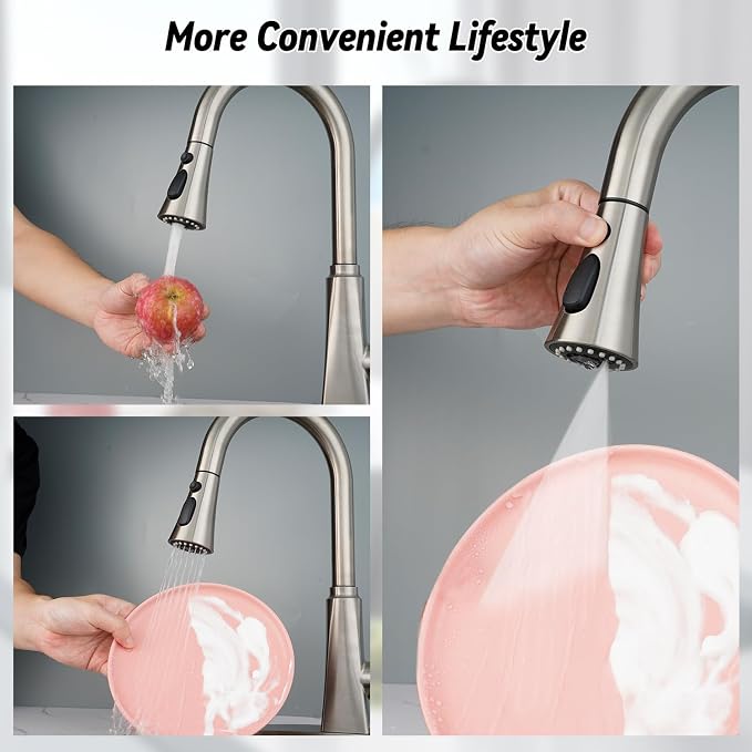 3-Modes Kitchen Faucet Head, 67" Hose, 14.1oz Weight Ball, Brushed Nickel