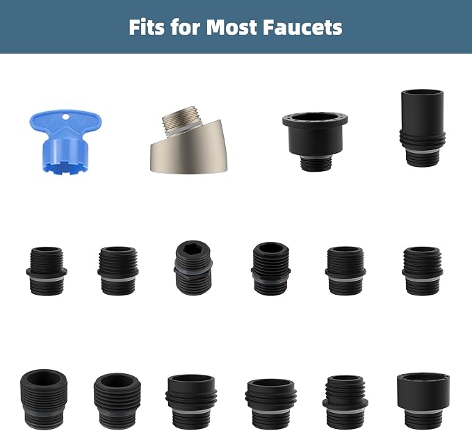 Universal Kitchen Faucet Sprayer Head 3 Modes, 15 Adapters, Brushed Nickel