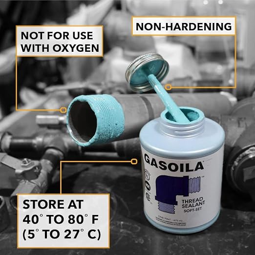 Gasoila Soft-Set Pipe Thread Sealant – Non-Hardening Paste for Metal & Plastic, 1/4 Pint with Brush Cap – Reliable Leak Prevention, Drip-Resistant, Temp Range -100 to 600°F (Pack of 6)