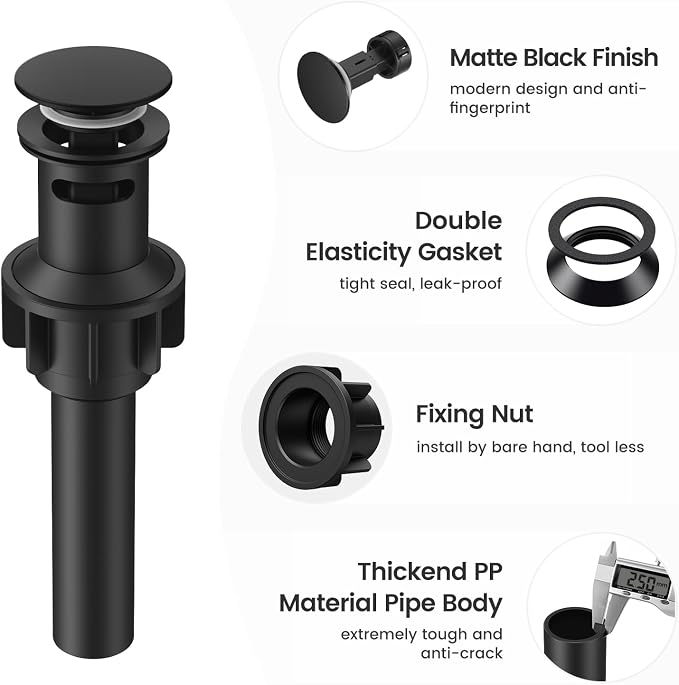 Bathroom Sink Drain with Overflow with Hair Catcher Anti-Clog Sink Strainer