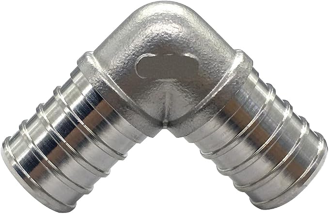 3/4 Inch PEX 90 Degree Elbow Stainless Steel Barb Crimp Pipe Fitting for PEX Pipe (Pack of 3)