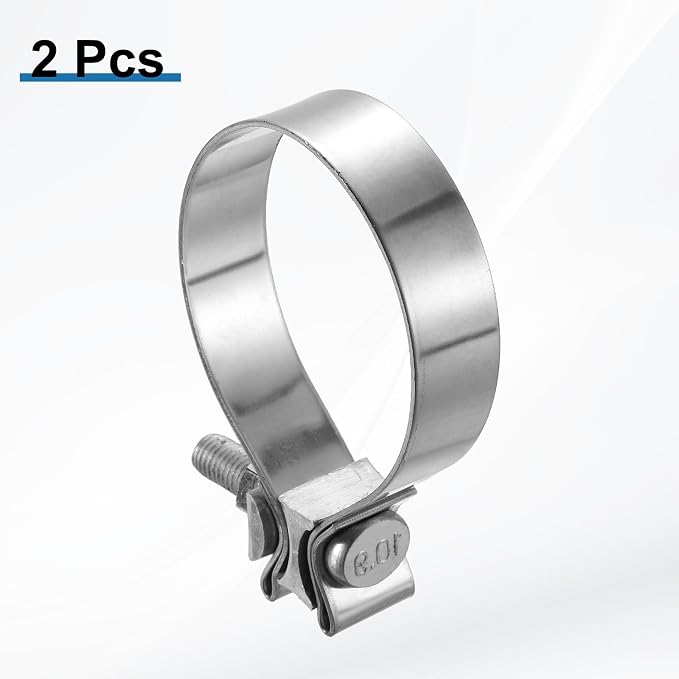 HARFINGTON 2pcs 410 Stainless Steel Exhaust Clamp 3.07" Butt Joint Narrow Band Muffler Seal Exhaust Narrow Lap Butt Clamps for Pipes Mufflers Converters System Repair, Silver