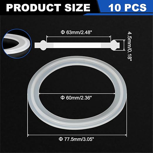 uxcell 10Pcs Silicone O Ring, 3.05" Silicone O-Rings Gasket Sealing Gasket Washers for 2.48" Clamp for Compressor Valves Pipe Repair Sink Plug Bathtub Plug Faucets, White