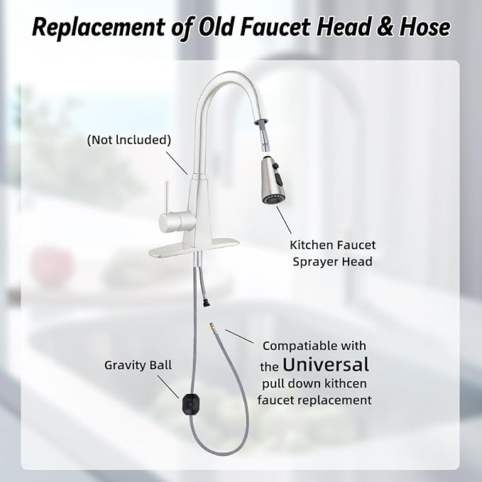 Stainless Kitchen Faucet Head, 67" Hose, 14.1oz Weight Ball, Brushed Nickel