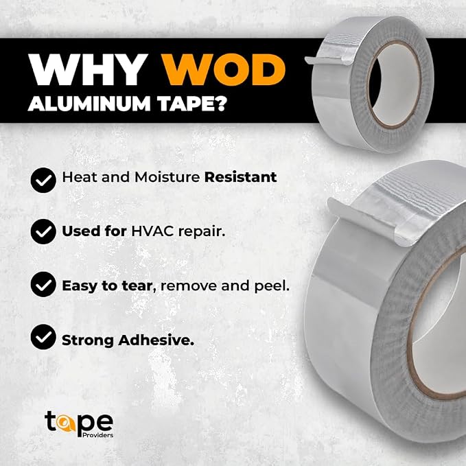 WOD Aluminum Foil Tape - 3/4 inch x 50 yd. Heat Shield Reflective Sealant Tape - Ideal for HVAC, Duct, Pipe, and Metal Insulation and Repair Home or Business Uses AFTR36
