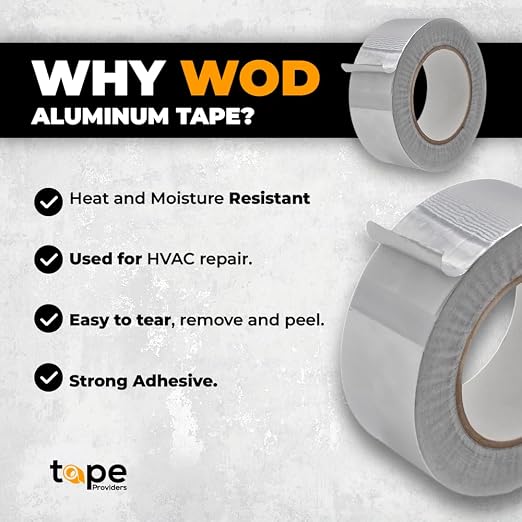 WOD Aluminum Foil Tape - 3 inch x 50 yds. Heat Shield Reflective Sealant Tape - Ideal for HVAC, Duct, Pipe, and Metal Insulation and Repair. Low and High Temperature Resistant AFTR28