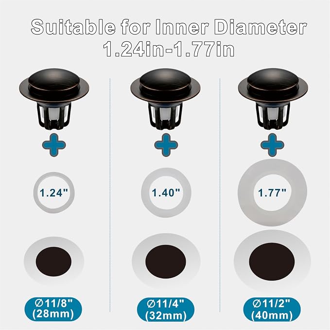 WELSAN Oil Rubbed Bronze Bathroom Sink Drain Stopper 1 1/8"-1 1/2", 2 Pack