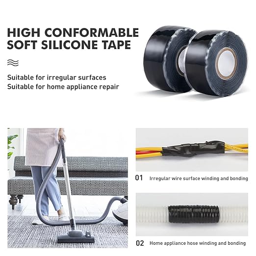 Seal Self Fusing Silicone Tape - 2 Rolls 1 Inch Wide and 15 Feet Long | Weatherproof Self Fusing Silicone Sealing Tape for Emergency Pipeline Repair/Cable Bandage/Tool Fixing（Black）