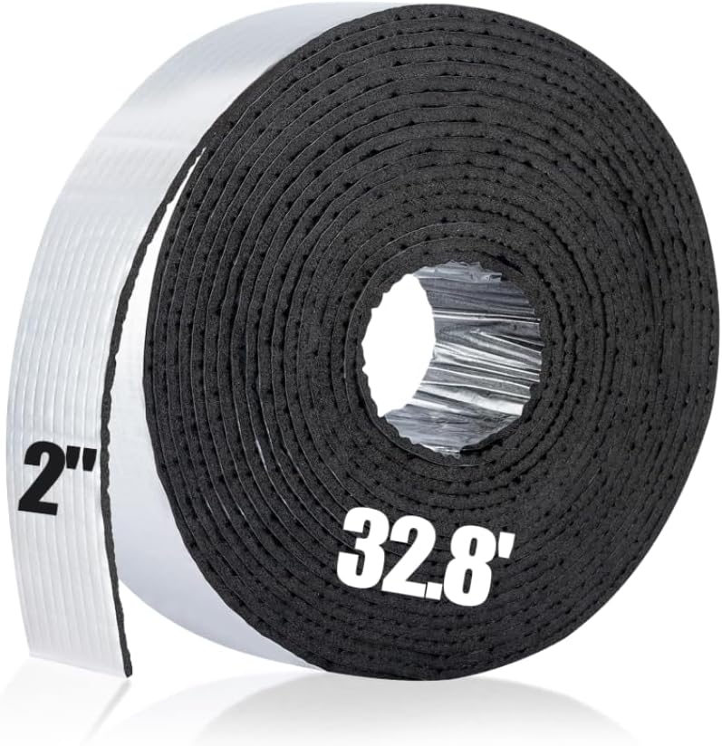 PAMASE 32.8ft Pipe Insulation Tape Wrap - Outdoor Winter Cold Hot Water Pipe Winterizing Self-Adhesive Foam with Aluminum Foil, Heat Preservation Reduce Heat Loss, 2" Wide