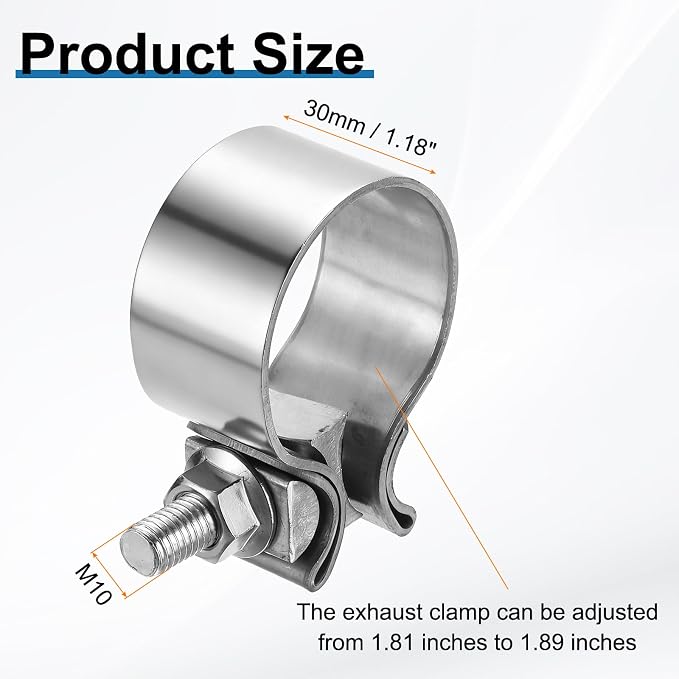 HARFINGTON 410 Stainless Steel Exhaust Clamp 1.89" Butt Joint Narrow Band Muffler Seal Exhaust Narrow Lap Butt Clamps for Pipes Mufflers Converters System Repair, Silver