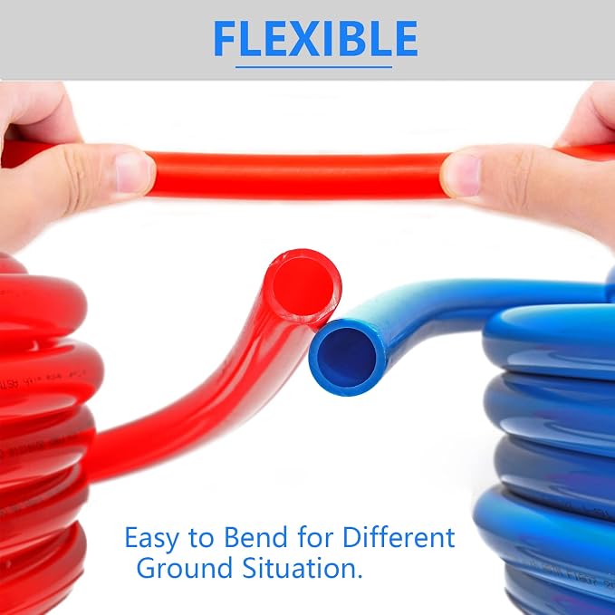 (All-in-One) GUOFIS 1/2 Inch PEX-B Pipe/Tubing Fitting Kit | 2X100ft Pex-b pipe with Pipe cutter,1/2"pex fittings(tee/elbow/coupling,10Pcs each),1/2"Cinch clamps×100,J-Hook nails×50