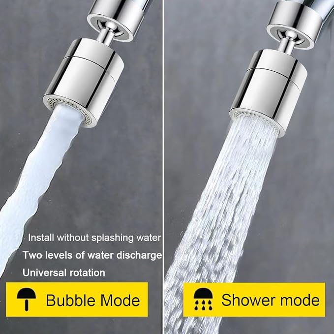 2 Pcs Faucet Aerator, 360° Swivel Kitchen Sink Faucet Aerator, Big Angle Twist, Dual-function 2-Flow Sprayer Faucet Head, Sink Sprayer Attachement, Faucet Replacement Part 55/64'', Chrome
