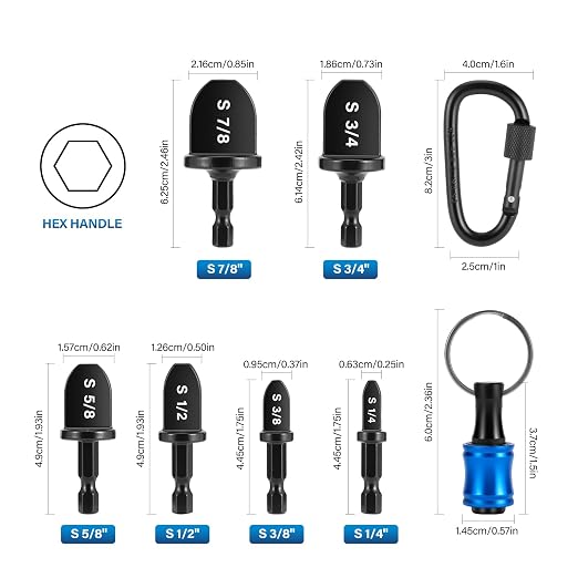 WADEO Swaging Tool HVAC Repairing Set with Bit Holder, Portable Copper Swage Tools HVAC Kit with Keychain, Air Conditioner Copper Tube Pipe Expander Drill Bit 1/4'' 3/8'' 1/2'' 5/8'' 3/4'' 7/8'' Black