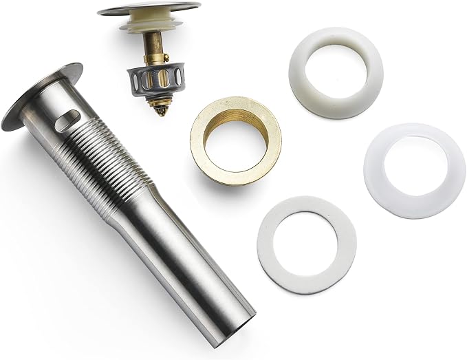 Rockgoya Bathroom Sink Drain,5 Pack Drain Stopper Bathroom Sink with Overflow,Pop Up Drain Assembly with Detachable Strainer Basket,Built-in Anti-Clogging Strainer,Stainless Steel Brushed Nickel