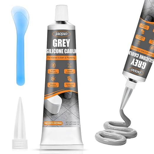 JAOJAO Gray Silicone Caulk, Waterproof & Flexible, Easy to Squeeze Tube