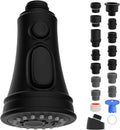 Universal Kitchen Faucet Head Replacement 3 Modes, 15 Adapters, Matte Black
