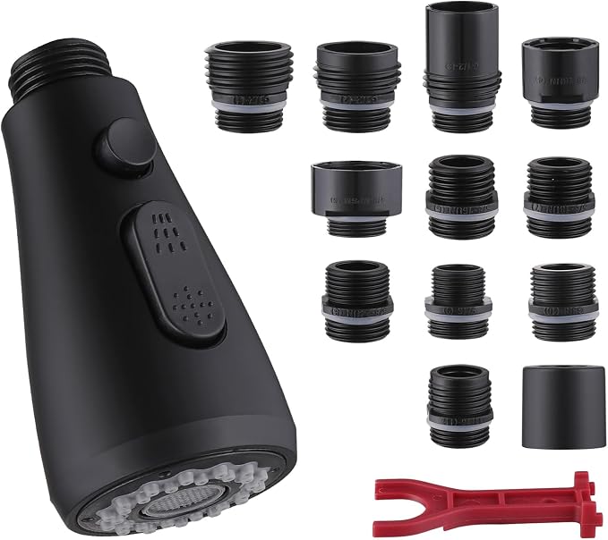 2 Modes Kitchen Faucet Head Replacement with 12 Adapters, Pull Down Spray Head for Kitchen Faucet, Kitchen Sink Sprayer Replacement Compatible with Moen, American Standard, Kohler Faucets