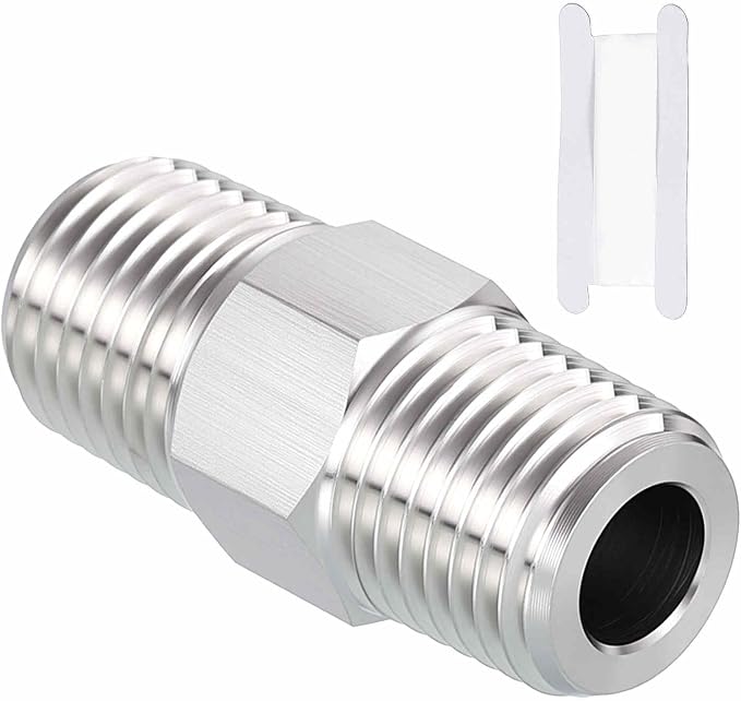 1/4" Male NPT To 1/4" Male NPT SUS304 Hex Nipple | Solid Male Pipe Adapter Hose Connectors with Sealing Tape for Pipe Repair, Bathroom Remodel, Tool Extensions, Compression