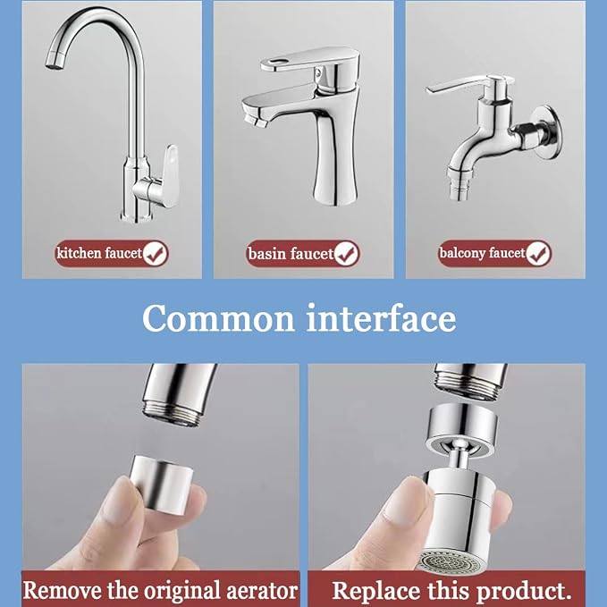2 Pcs Faucet Aerator, 360° Swivel Kitchen Sink Faucet Aerator, Big Angle Twist, Dual-function 2-Flow Sprayer Faucet Head, Sink Sprayer Attachement, Faucet Replacement Part 55/64'', Chrome