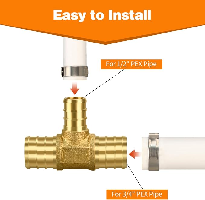 12 Pack 3/4" × 3/4" × 1/2" Brass PEX TEE Fittings | for PEX Pipe in Plumbing Jobs
