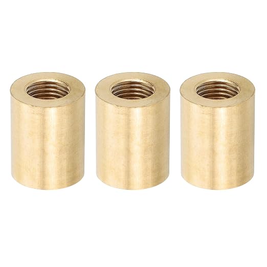 PATIKIL Lamp Pipe Brass Coupling Nut, 3 Pcs 20mm Long M10 Fine Round Thread Sleeve Lamp Pipe Adaptor Rod Connector Hardware for Light Fixture Assembly or Repair, 16mm OD.
