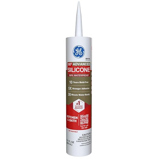 GE Advanced Silicone Caulk for Kitchen & Bathroom, White, 10 fl oz Cartridge, 12 Pack - 100% Waterproof Silicone Sealant, 5X Stronger Adhesion, Shrink & Crack Proof
