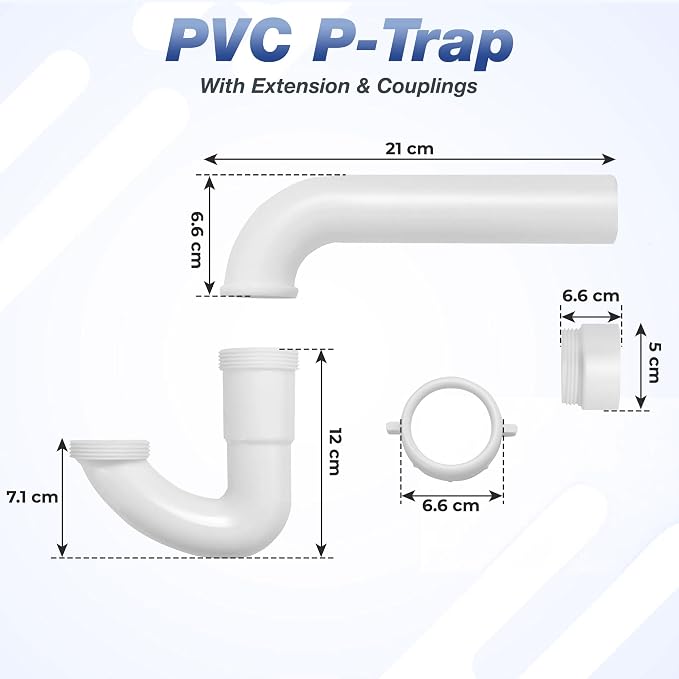 50 Pack 1-1/2 Inch P-Trap Kit, Polypropylene Tubular with PVC Marvel Adapter, Ribbed Threaded Nuts for Strong Leak-Free Connection, Includes J-Bend, Wall Arm & Washers, Made in USA