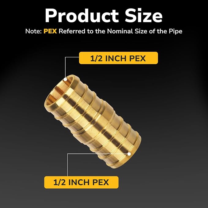 1/2" PEX Tee, PEX Fittings, Heavy-Duty Brass Crimp Fittings for PEX Pipes with Leak-Resistant Construction, NSF & UPC Certified, 5 Pack