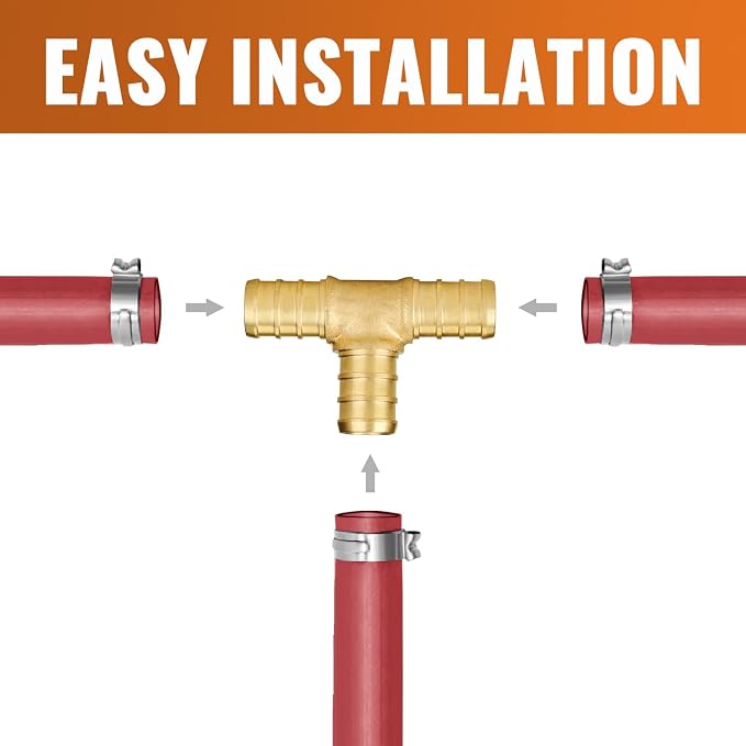 SUNGATOR 6-Pack 1/2" PEX Tee, PEX Fittings 1/2 Inch Tee | Brass