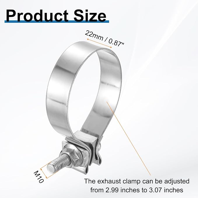 HARFINGTON 2pcs 410 Stainless Steel Exhaust Clamp 3.07" Butt Joint Narrow Band Muffler Seal Exhaust Narrow Lap Butt Clamps for Pipes Mufflers Converters System Repair, Silver