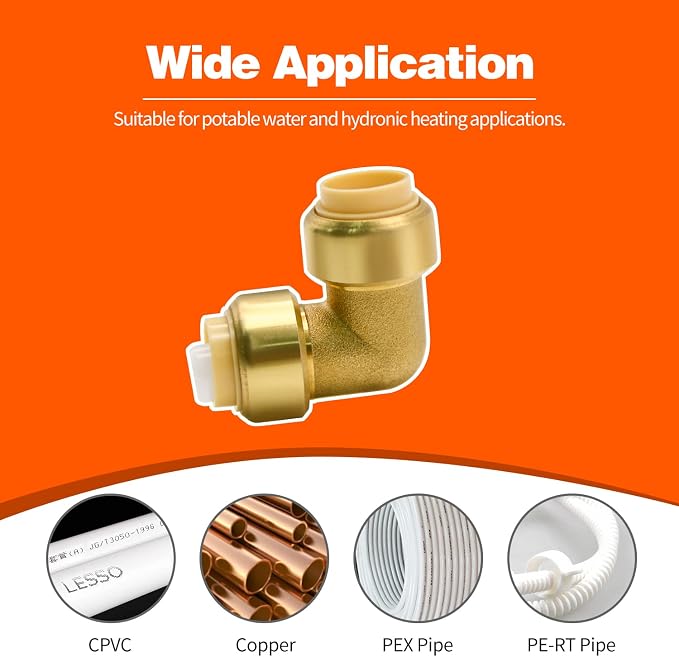 12 Pack 1/2" Pushfit Elbow Fittings with Disconnect Clip | for Copper, PEX, CPVC Pipe