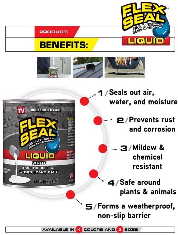 Flex Seal Liquid, 16 oz, Black, Liquid Rubber Coating Sealant, Waterproof, Flexible, Breathable, and UV Resistant, Roof Repair, Basements, RV, Campers, Trailers, Marine, EPDM, Masonry