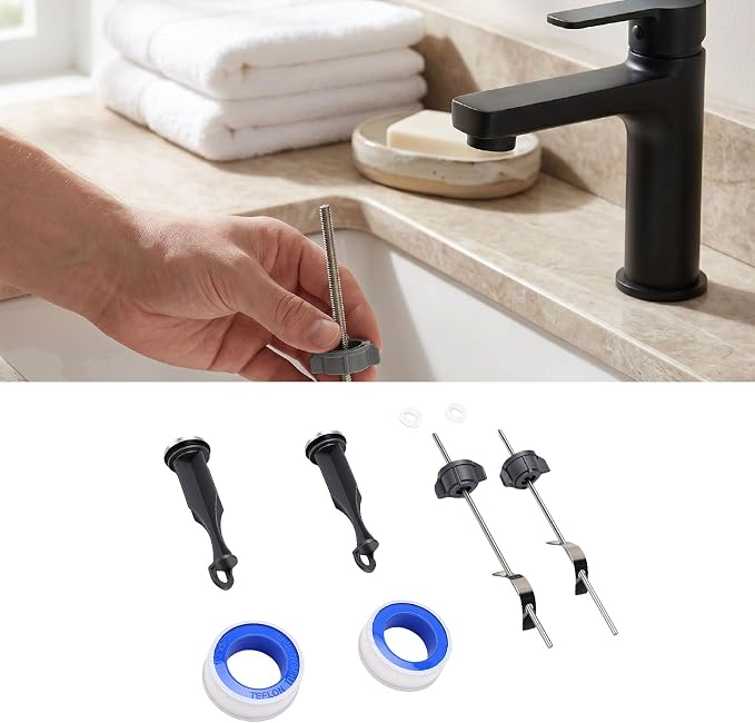 Pop Up Stoppers, Pivot Rods, and Plumber Tape Bathroom Drain Kit for, 2 Stoppers and 2 Rods Pop Up Drain Repair Kit for Bathroom Sink