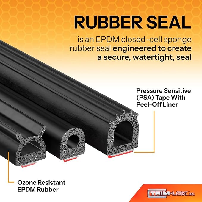 TRIM-LOK D-Shaped Rubber Seal with 3M Bonded Tape, 0.437-Inch Height, 0.375-Inch Width, 25-Foot Length, EPDM Foam Weather Stripping for Door Frame, Window Insulation, Cars, Trucks, RVs, and Boats