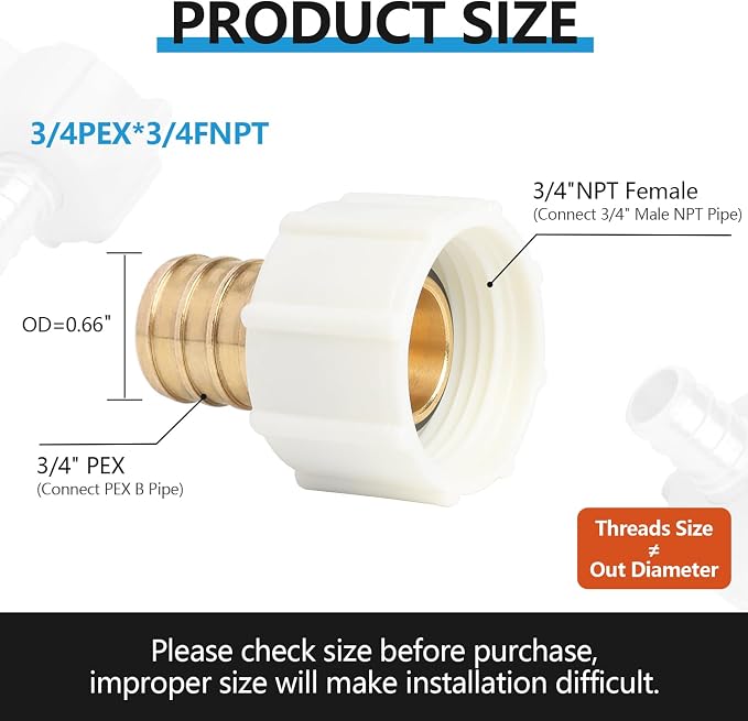 WiseWater 5Pcs PEX Fittings 3/4" x 3/4" FNPT Swivel Adapter, NSF/ANSI 61 Certified for Drinking Water, DZR Brass Fittings with Copper Crimp Rings and Clamps for RV Plumbing, Water Lines