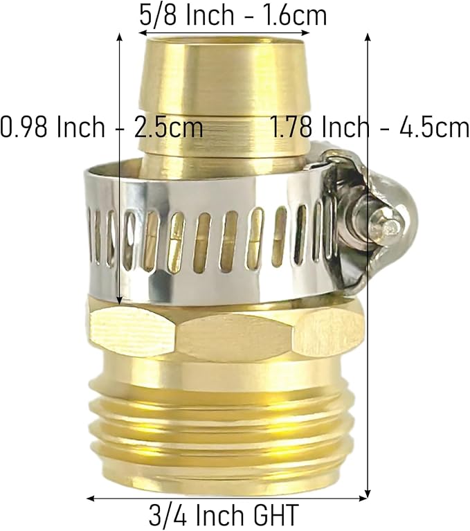 2 Pack Brass 5/8 Inch Male Thread Garden Hose Connectors, Hose Repair Mender with Clamps for 5/8 Inch Garden Hose